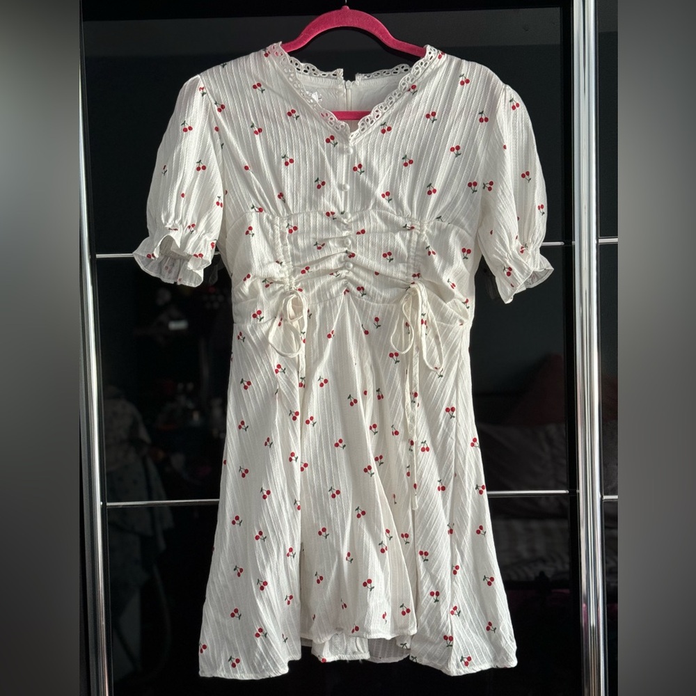 White Summer cherry mini dress